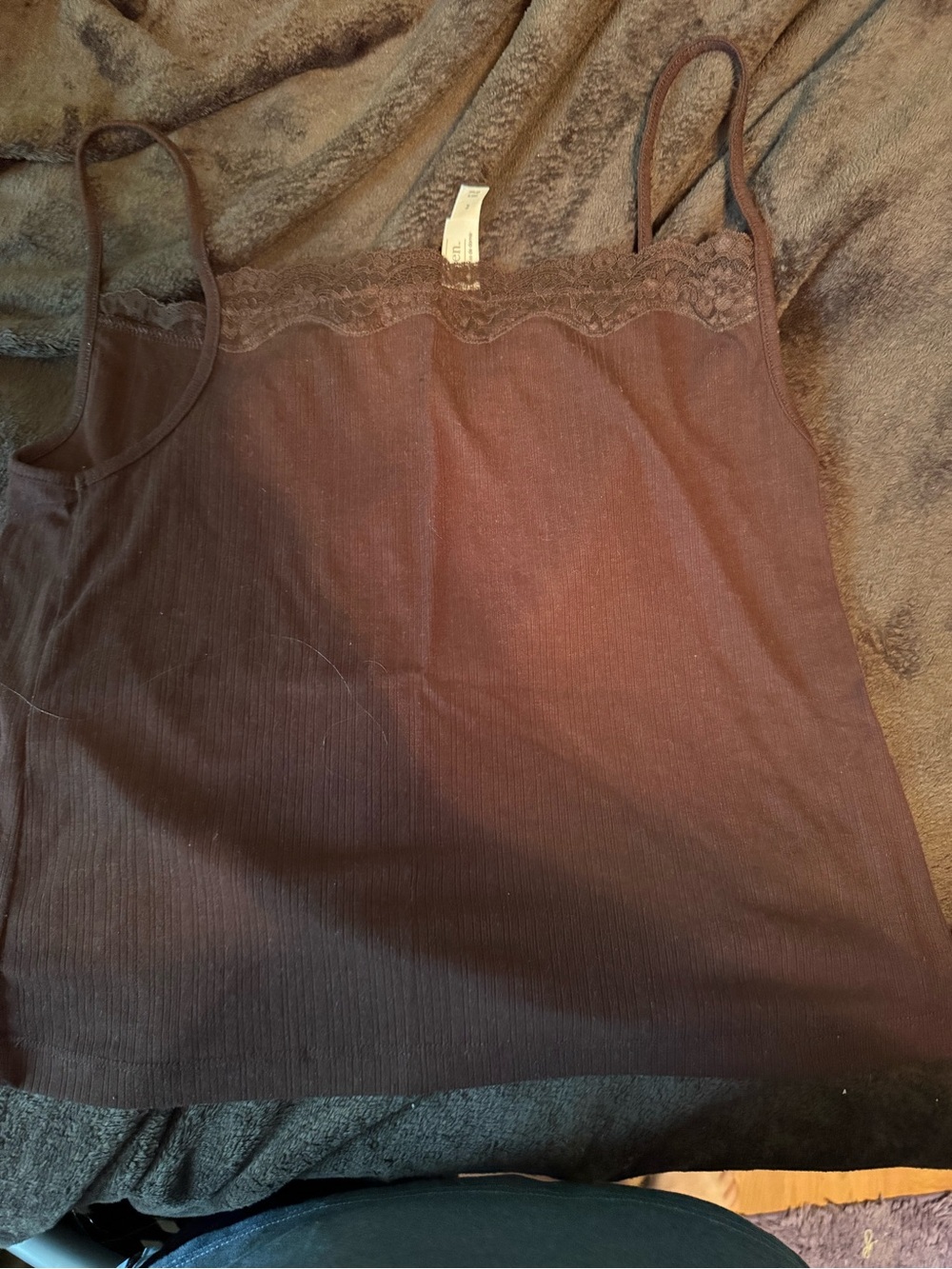 Auden Brown Lace Trim Ribbed Cami Tank Top